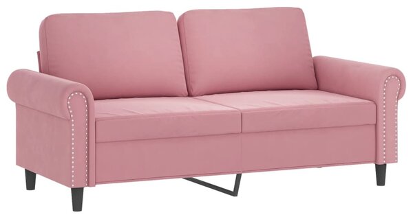 2 személyes rózsaszín bársony kanapé díszpárnákkal 140 cm
