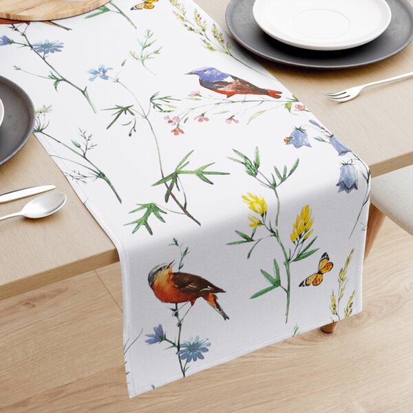 Goldea pamut asztali futó - színes madarak 20x120 cm