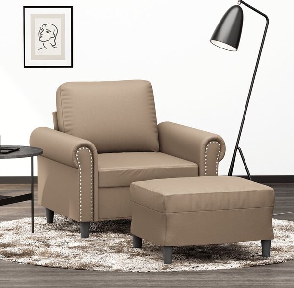 Kávészínű műbőr kanapéfotel lábtartóval 60 cm