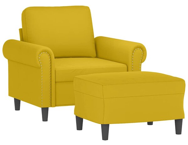 Sárga bársony kanapéfotel lábtartóval 60 cm