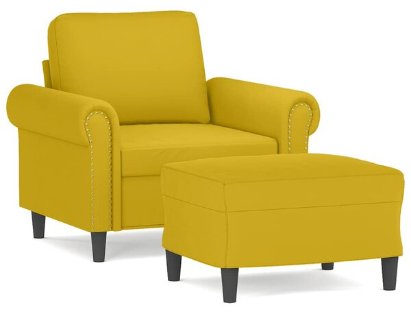 Sárga bársony kanapéfotel lábtartóval 60 cm