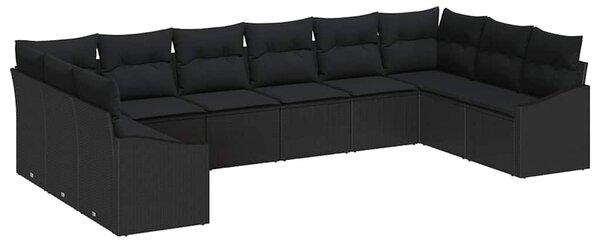 Kerti Kanapé Szett tárolóval 10 pcs Fekete polirattan