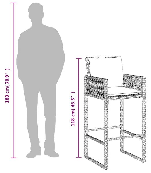 2 db barna polyrattan kerti bárszék párnával