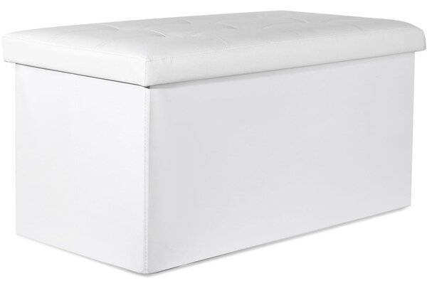 XXL Összecsukható Puff Gombokkal - 80x40x40cm Öko Bőr Fehér