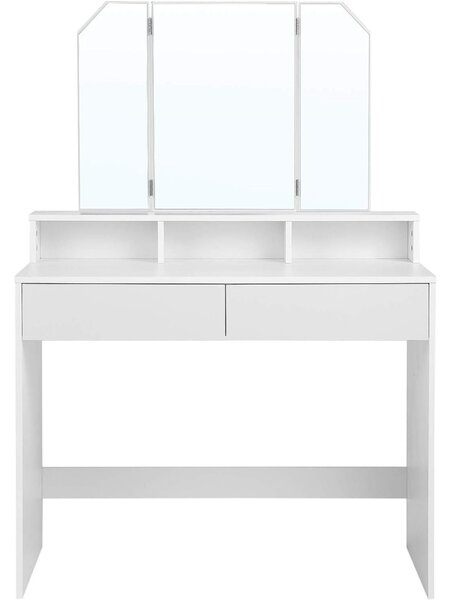 Fésülködőasztal, sminkasztal tükörrel fiókokkal, fehér 100x40x142cm
