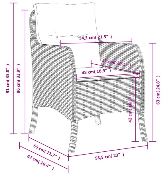 2 db világosszürke polyrattan kerti szék párnával