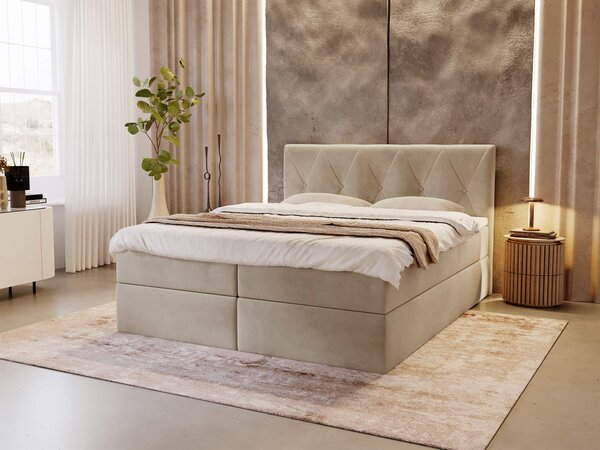 DEAN kárpitozott boxspring franciaágy - bézs Méret: 160x200