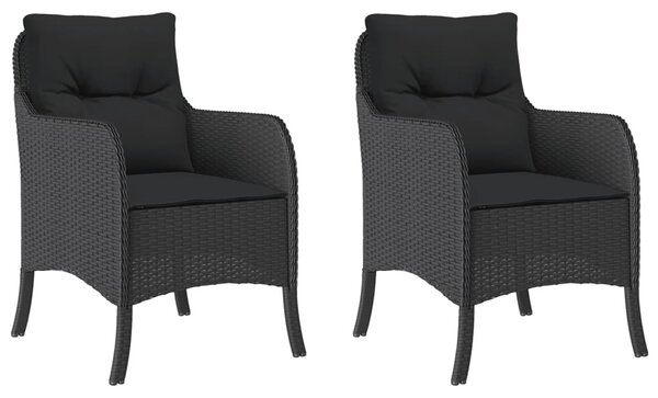 2 db fekete polyrattan kerti szék párnával