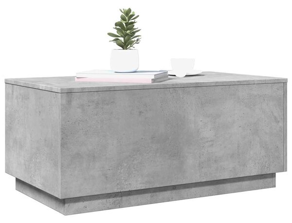 Betonszürke dohányzóasztal LED-lámpákkal 90x50x40 cm