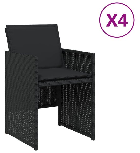 4 db fekete polyrattan kerti szék párnával