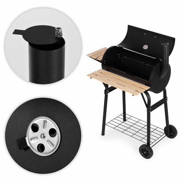 Nagy kerti grill hőmérővel, kémény, 3 polc, kerekek, multigarden