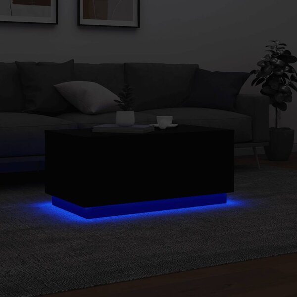 Fekete dohányzóasztal LED-lámpákkal 90x50x40 cm