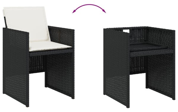 7 részes fekete polyrattan kerti étkezőgarnitúra párnával
