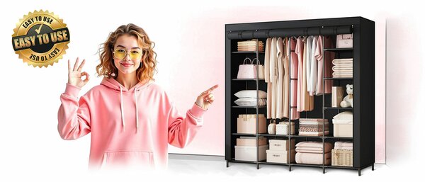Nagyméretű textil szekrény massido ms-804 fekete