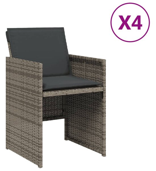 4 db szürke polyrattan kerti szék párnával