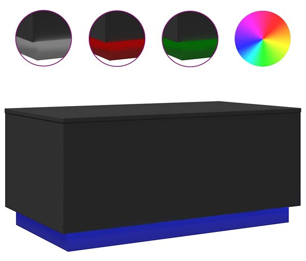 Fekete dohányzóasztal LED-lámpákkal 90x50x40 cm