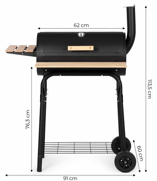 Nagy kerti grill hőmérővel, kémény, 3 polc, kerekek, multigarden