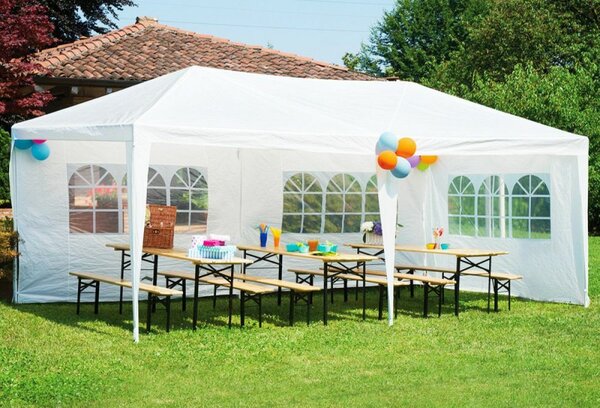 Kerti kereskedelmi pavilon sátor, 3x6 m, 6 fal, fehér, multigarden