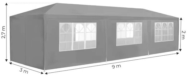Kerti kereskedelmi pavilon sátor, 3x9 m, 8 fal, szürke, multigarden