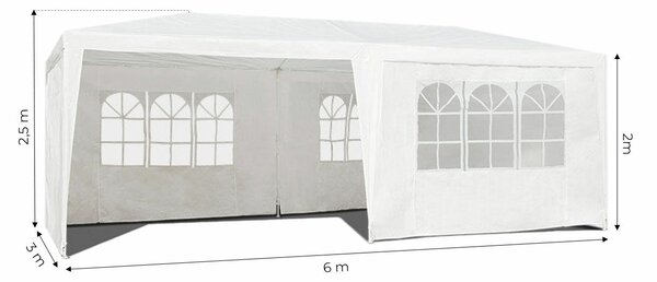 Kerti kereskedelmi pavilon sátor, 3x6 m, 6 fal, fehér, multigarden