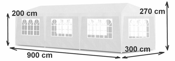 Kerti kereskedelmi pavilon sátor, 3x9 m, 8 fal, fehér, multigarden