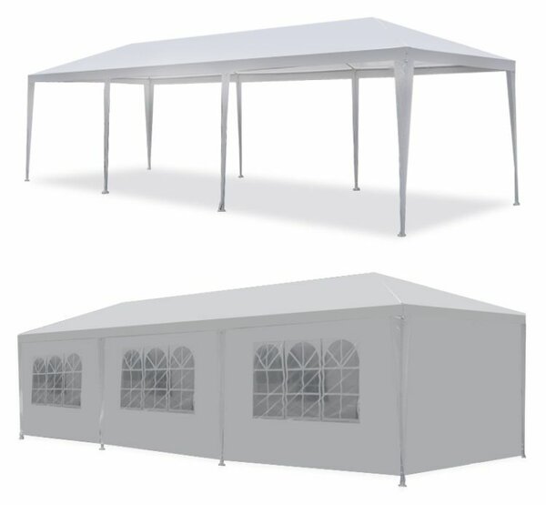 Kerti kereskedelmi pavilon sátor, 3x9 m, 8 fal, fehér, multigarden