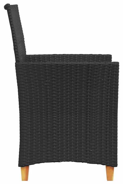 2 db fekete polyrattan és tömör fa kerti szék párnával