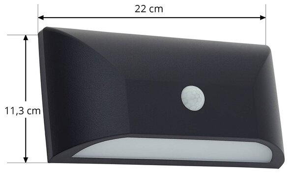 Lindby LED kültéri fali lámpa Siana, fekete, PC, szenzoros, Fekete, Műanyag, Modern
