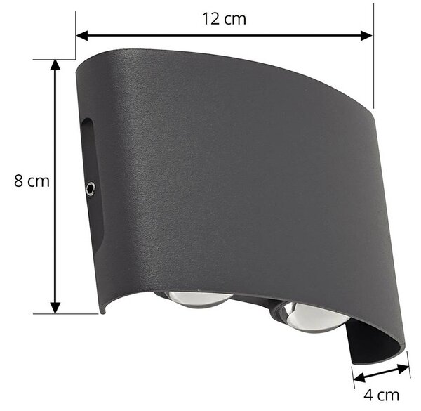 Lindby LED kültéri fali lámpa Ithan, 2 izzós, antracit, 12 cm, Fekete, Alumínium, Modern