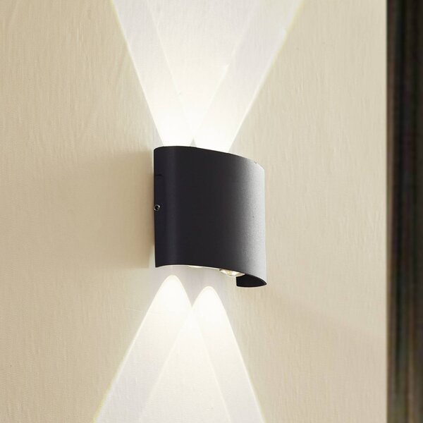 Lindby LED kültéri fali lámpa Ithan, 2 izzós, antracit, 12 cm, Fekete, Alumínium, Modern
