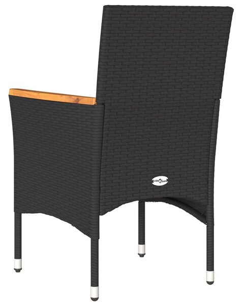 2 db fekete polyrattan kerti szék párnával