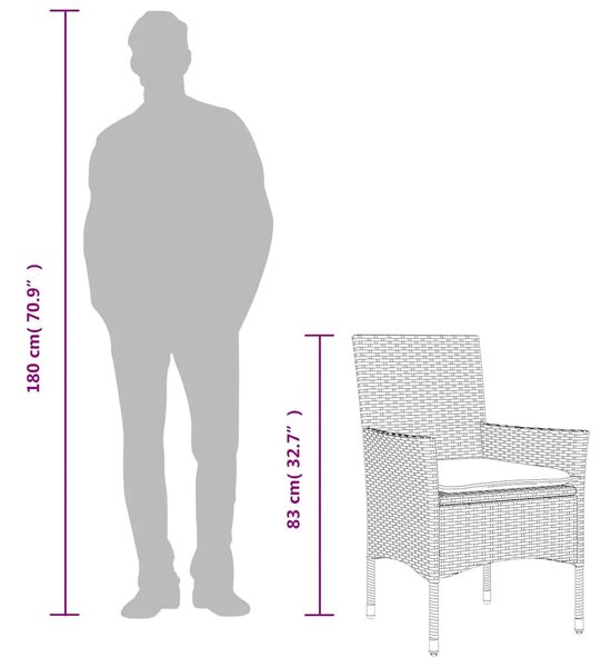 2 db fekete polyrattan kerti szék párnával