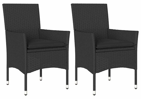2 db fekete polyrattan kerti szék párnával