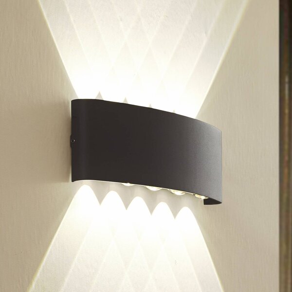 Lindby Ithan LED kültéri fali világítás, 5 izzós, antracit, 27 cm, Fekete, Alumínium, Modern