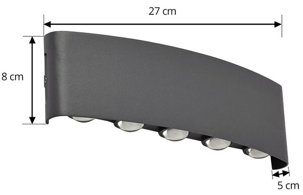 Lindby Ithan LED kültéri fali világítás, 5 izzós, antracit, 27 cm, Fekete, Alumínium, Modern