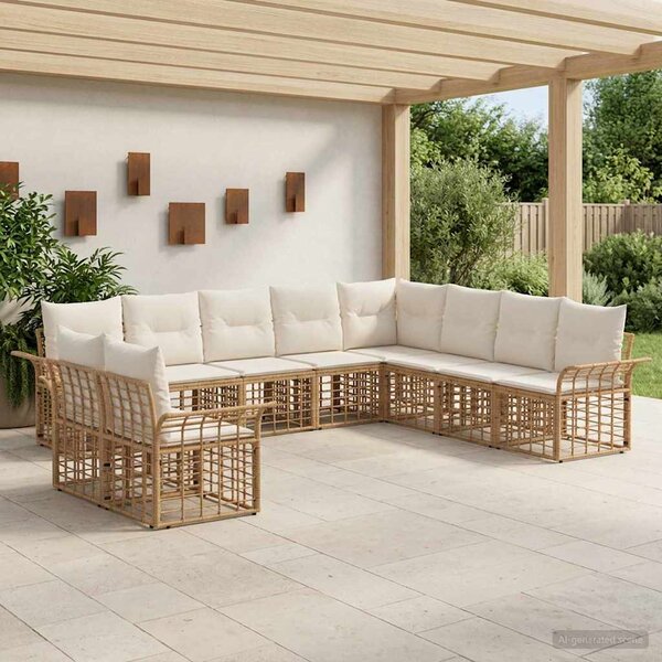 Kültéri kanapé szett 10 pcs Természetes és Krémszínű Fehér