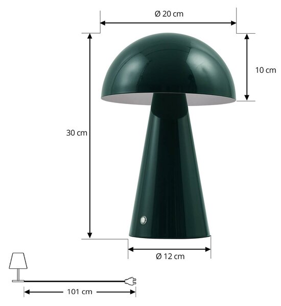 Lindby LED-es, újratölthető asztali lámpa Nevijo, zöld, Ø20 cm, USB,, dimmelhető, Zöld, Nappali / Étkező, fém, Modern