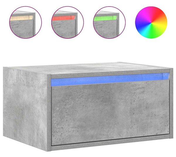 2 db betonszürke fali éjjeliszekrény LED-világítással