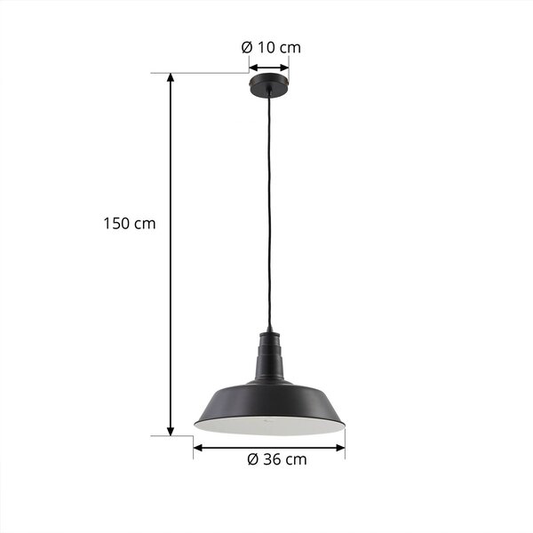 Lindby lógó világítás Laylan, fekete/fehér, Ø 36 cm, fém, dimmelhető, Fekete, Nappali / Étkező, fém, Modern