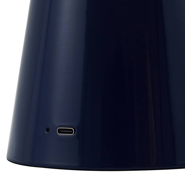 Lindby LED-es újratölthető asztali lámpa Nevijo, kék, Ø20cm, USB,, dimmelhető, Kék, Nappali / Étkező, fém, Modern