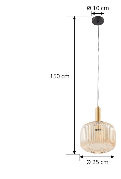 Lindby Doroteo lógó világítás, 25 cm, 1 izzó, borostyánszínű, üveg, dimmelhető, Krém / borostyánsárga, Nappali / Étkező, Üveg, Vintage