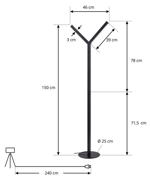 Lucande LED álló világítás Ilian, fekete, fém, CCT, dimmelhető, dimmelhető, Fekete, Nappali / Étkező, fém, Modern