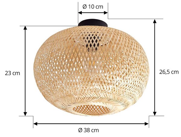 Lindby mennyezeti lámpa Kessia, természetes bambusz, Ø 40 cm, dimmelhető, Világos fa, Nappali / Étkező, Bambusz, Vidéki otthon / Rusztikus