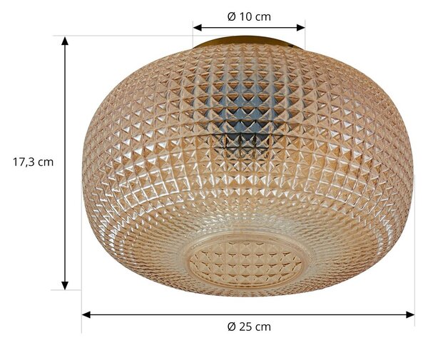 Lindby Hildur mennyezeti világítás, Ø 25 cm, borostyán, üveg, dimmelhető, Krém / borostyánsárga, Nappali / Étkező, Üveg