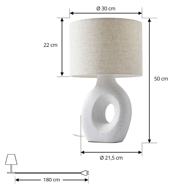 Lindby asztali lámpa Thalassia, fehér, Ø 30 cm, kerámia, Fehér / opál, Nappali / Étkező, Textil / szövet / selyem, Skandináv