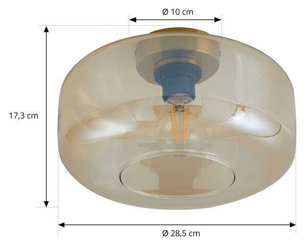 Lindby Hildur mennyezeti világítás, Ø 28,5 cm, borostyán, üveg, dimmelhető, Krém / borostyánsárga, Nappali / Étkező, Üveg