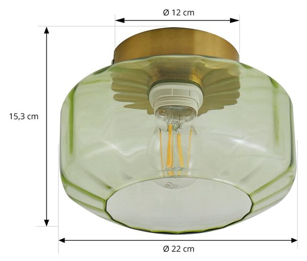 Lindby Hildur mennyezeti világítás, zöld, üveg, Ø 22 cm, dimmelhető, Zöld, Nappali / Étkező, Üveg