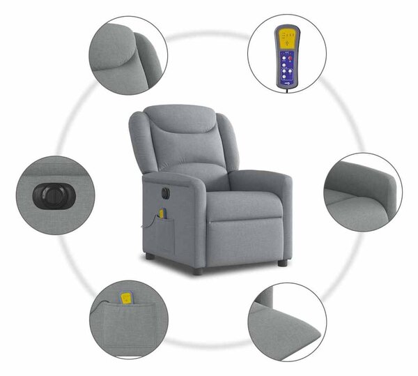 Világosszürke szövet dönthető elektromos masszázsfotel