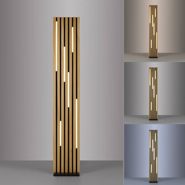 Q-Smart-Home Paul Neuhaus Smart LED állólámpa Q-Acoustic fa magassága 162 cm, dimmelhető, Világos fa, Nappali / Étkező, Fa, Modern