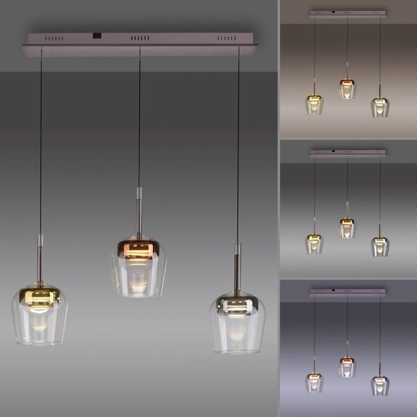 Q-Smart-Home Paul Neuhaus Smart LED-es függőlámpa Q-Kon többszínű 3-lámpás, dimmelhető, Többszínű, Nappali / Étkező, Üveg, Modern